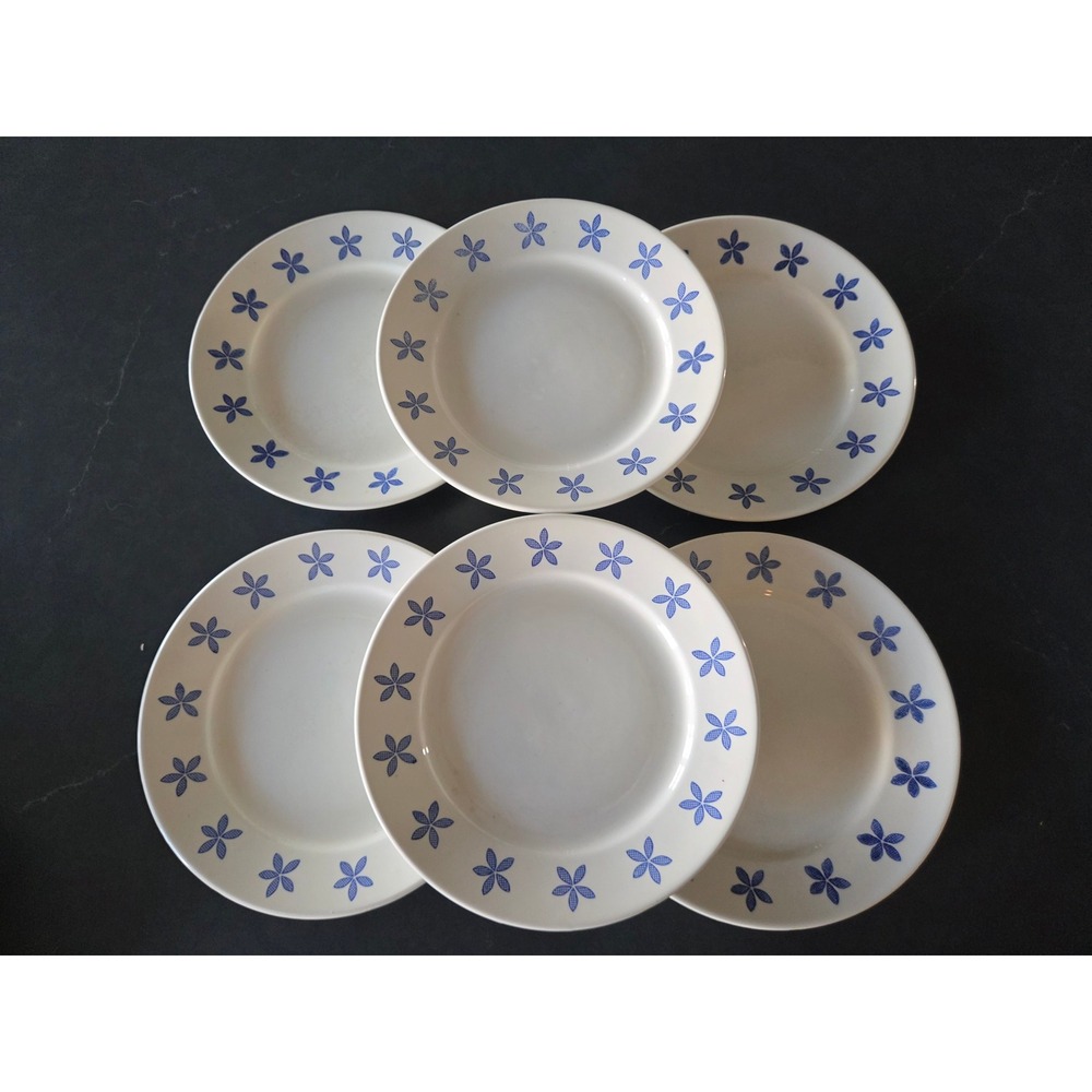 IKEA Blue Floral Petal Dinner Plates Set of 6 White Ceramic 9.5 inch 17277